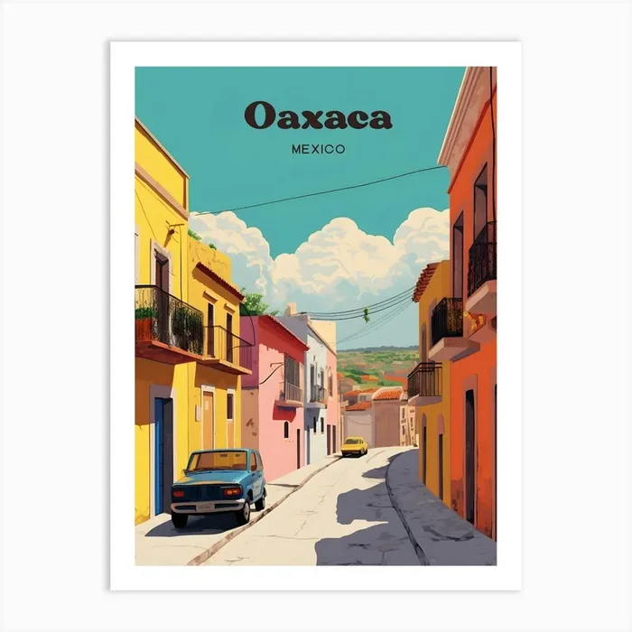 Oaxaca Mexico Streetview Travel Art Illustration Art Print by Wanderscape Travel Art