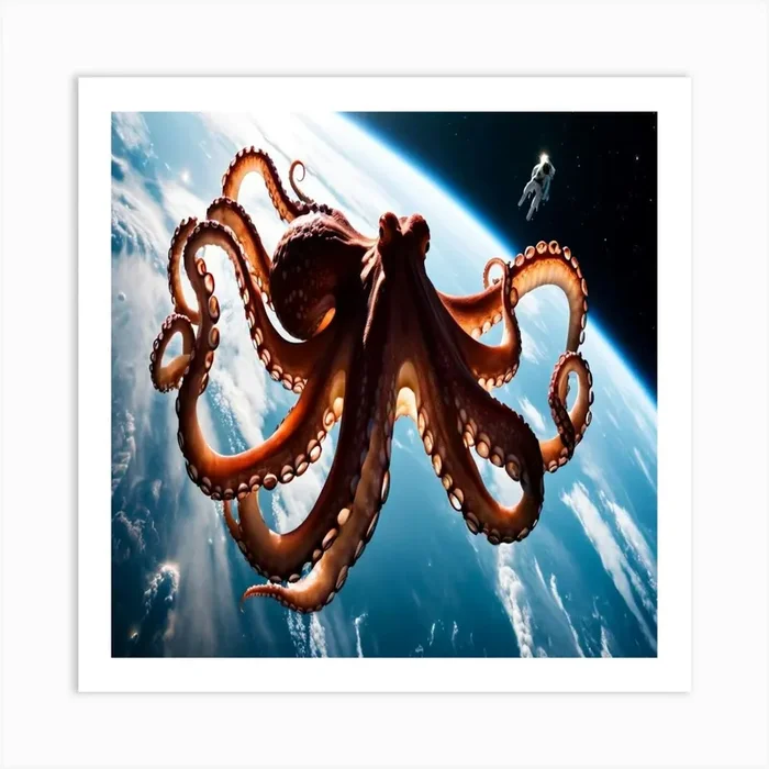 Octopus In Space Art PrintMG by Maisonette Garvey