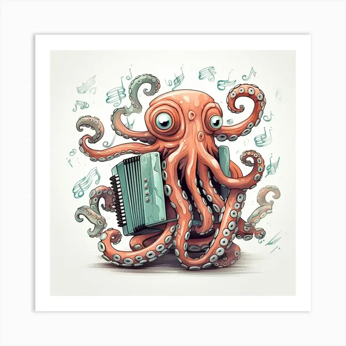 Octopus Playing Accordion Art Print by David Arts
