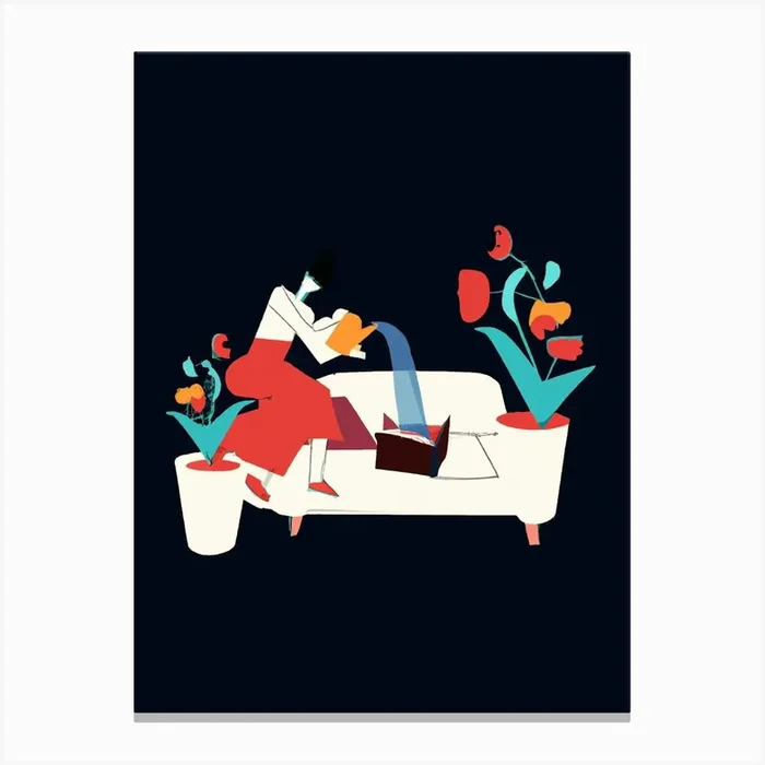 Office Art Woman Watering Plants Canvas Print by Mambo