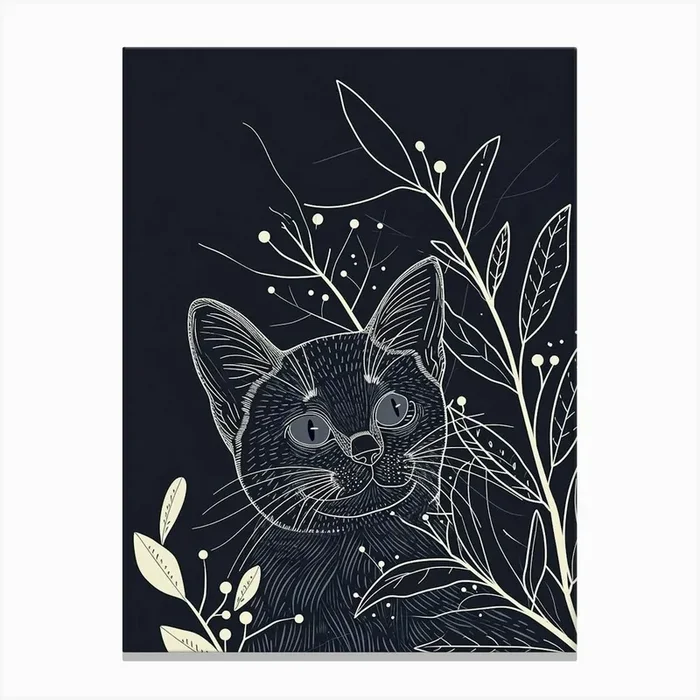 Ojos Azules Cat Minimalist Illustration 3 Canvas Print by Woof and Whiskers
