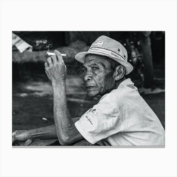 Old Man Smoking A Cigarette Canvas PrintSL by Simone Lucchini