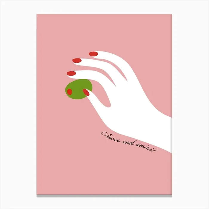 Olives And Amici Print Hand Kitchen Illustration Canvas Print by Mambo