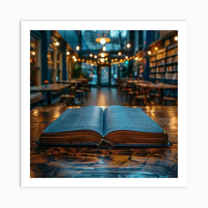 Open Book On Wooden Table Art Print by Enchanted Easel