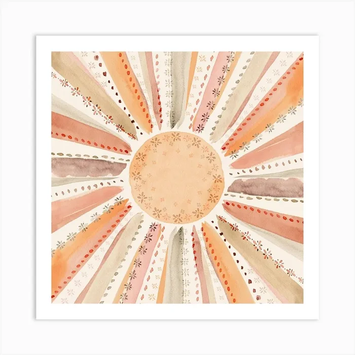 Orange and Blush Mauve Sun, Boho Decor, Square Art PrintA by Articraft