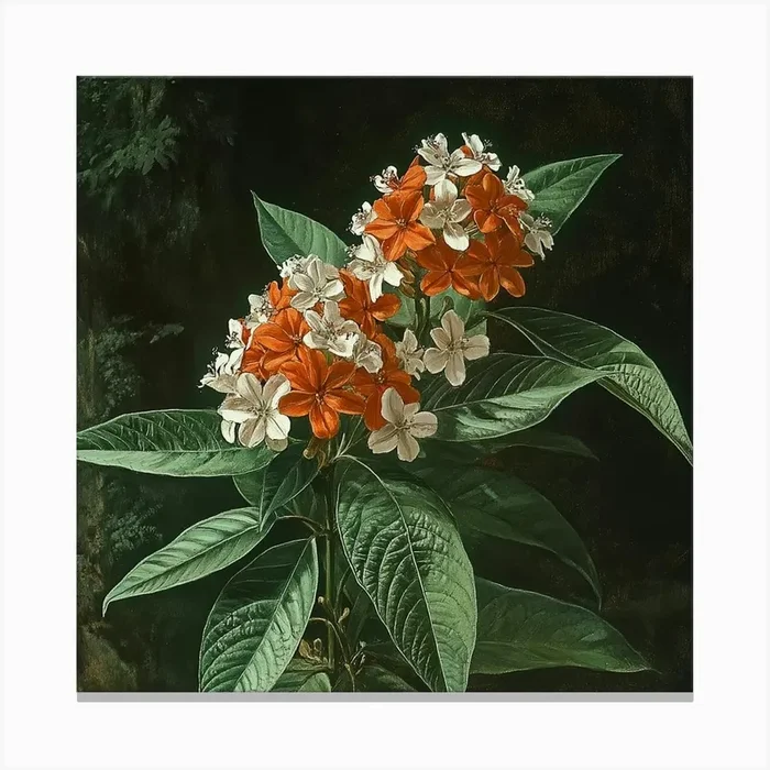 Orange Flowers In A Tree Art Canvas PrintS by Saiful