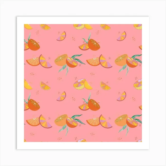 Oranges On A Pink Background 2 Art Print by MiniPopTart