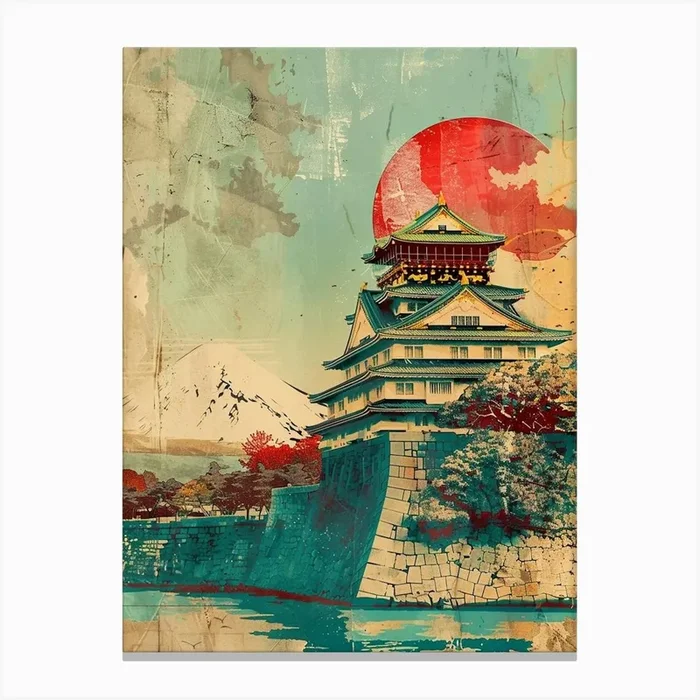 Osaka Castle Vintage Japan Mid Century Modern 1 Canvas Print by Japan Journey
