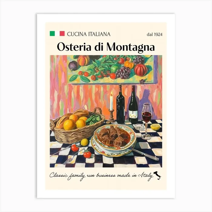 Osteria Di Montagna Trattoria Italian Poster Food Kitchen Art Print by Artful Appetite