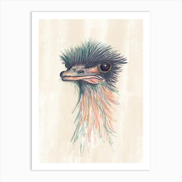Ozzy The Ostrich Art Print by Baldy and the Fidget