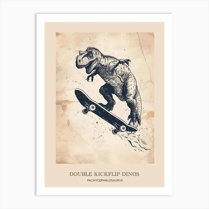 Pachycephalosaurus Vintage Dinosaur Poster 1 Art Print by Dino Delights