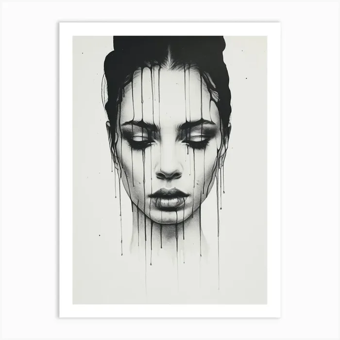 Paint Drip Detailed Line Face Art Print by Essence Lines