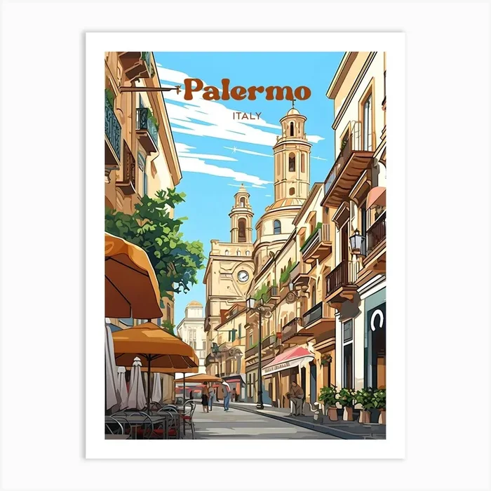 Palermo Italy Modern Travel Illustration Art Print by Wanderscape Travel Art
