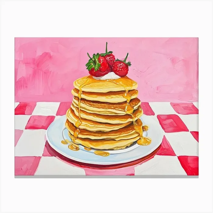 Pancake Stack Pink Checkerboard 1 Canvas Print by Artful Appetite