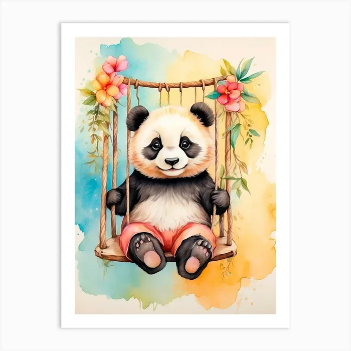 Panda Bear On Swing Art PrintV by viart.