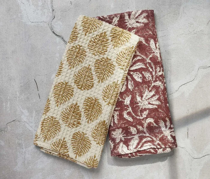 Paradise & Arbor Block Printed Waffle Dishtowel Sets