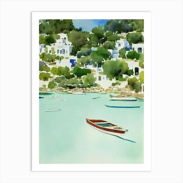 Paros Greece Watercolour Tropical Destination Art Print by Coconut Cove