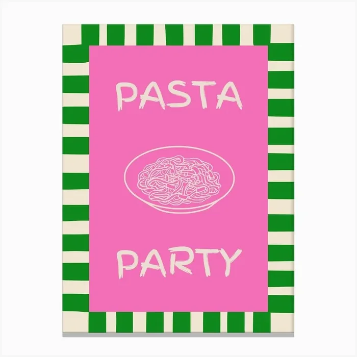 Pasta Party Pink & Green Poster Canvas Print by Artful Appetite