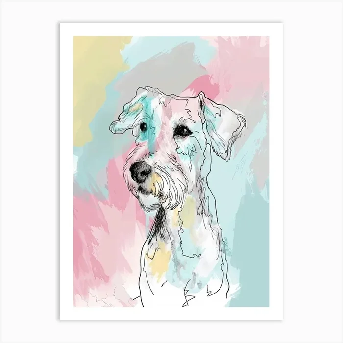 Pastel Bedlington Terrier Dog Line Illustration 1 Art Print by Woof and Whiskers