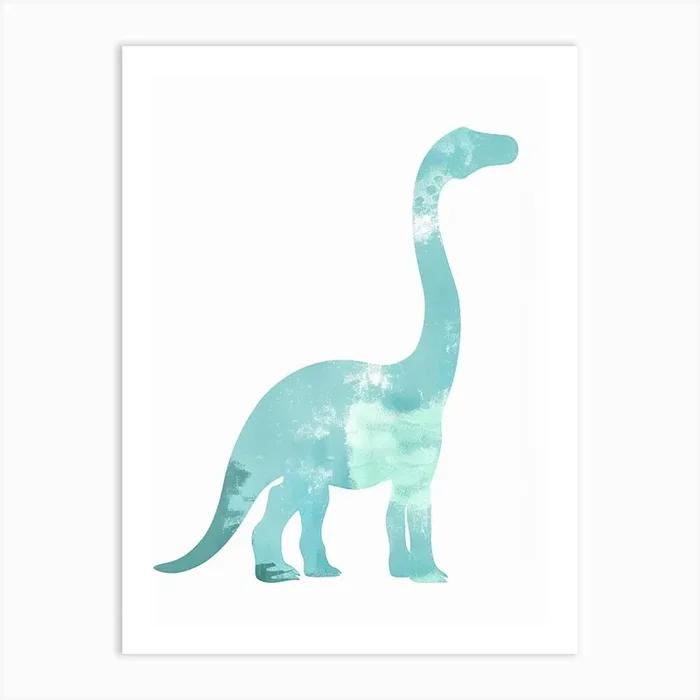Pastel Blue Brontosaurus Dinosaur Silhouette Art Print by Dino Delights