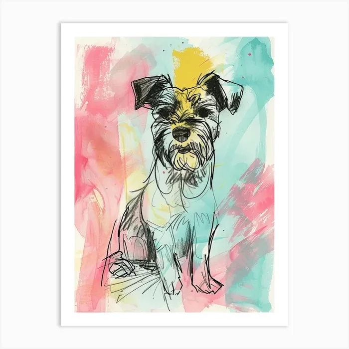 Pastel Lakeland Terrier Dog Pastel Line Illustration 2 Art Print by Woof and Whiskers