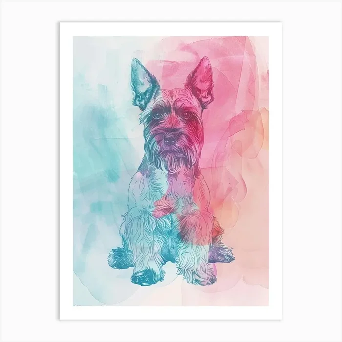 Pastel Miniature Schnauzer Dog Watercolour Line Illustration 3 Art Print by Woof and Whiskers