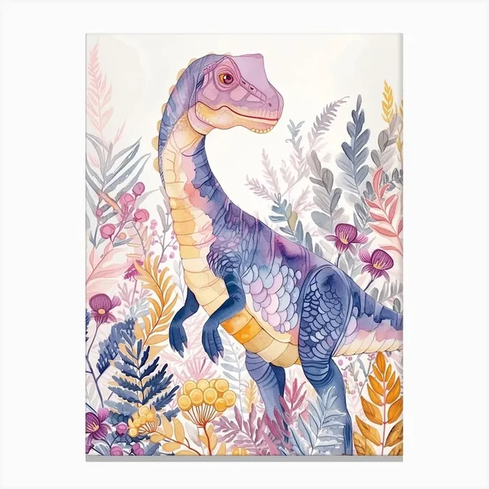 Pastel Spinosaurus Dinosaur Watercolour Canvas Print by Dino Delights