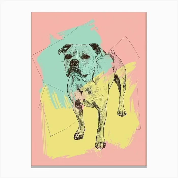 Pastel Staffordshire Bull Terrier Dog Pastel Line Illustration 1 Canvas Print by Woof and Whiskers
