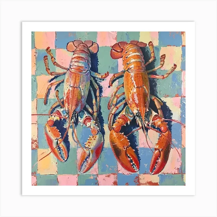 Pastel Tile Lobster 1 Art Print by Artful Appetite