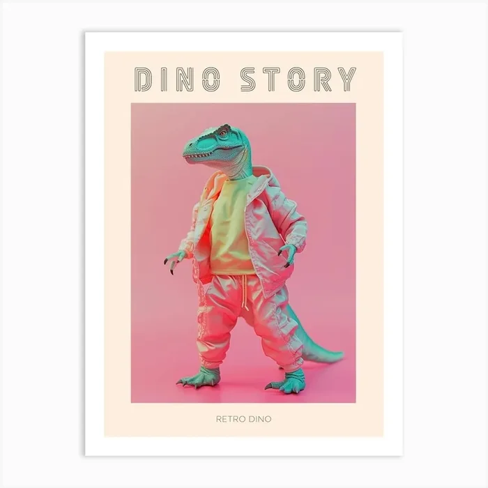 Pastel Toy Dinosaur In 80s Clothes 2 Poster Art Print by Dino Delights
