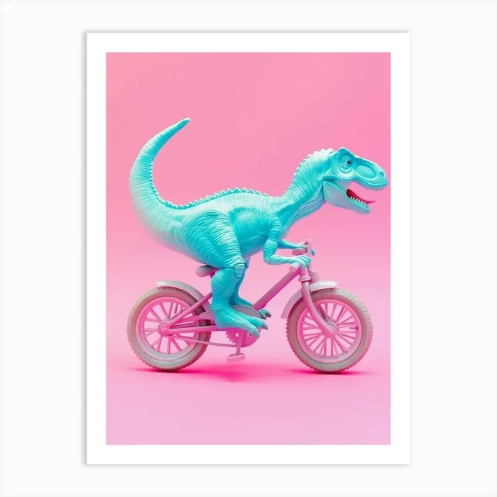 Pastel Toy Dinosaur On A Bike 1 Art Print by Dino Delights