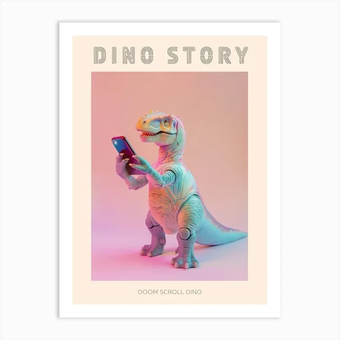Pastel Toy Dinosaur On A Smart Phone 2 Poster Art Print by Dino Delights