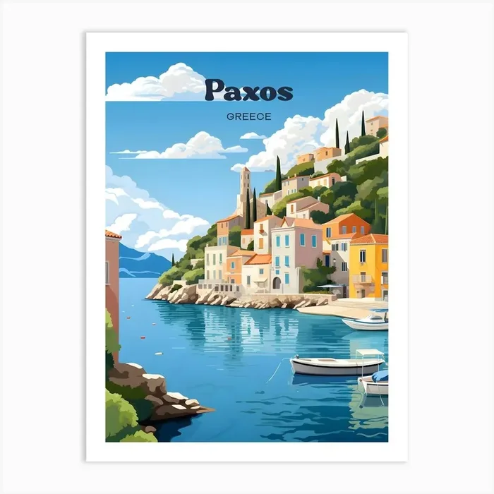Paxos Greece Island Travel Art Illustration Art Print by Wanderscape Travel Art