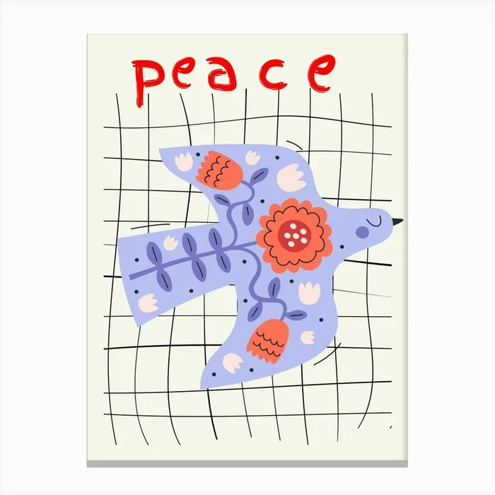 Peace Folk Bird On Grid Poster Canvas Print by Trendy Wendy