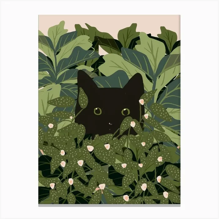 Peeking Black Cat In Plants Canvas Print by Studio Luco