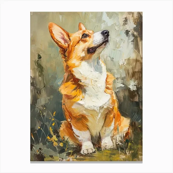 Pembroke Welsh Corgi Acrylic Painting 4 Canvas Print by Woof and Whiskers
