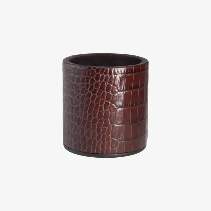 Pencil Cup – Brown – Crocodile Embossed Leather by Graphic Image