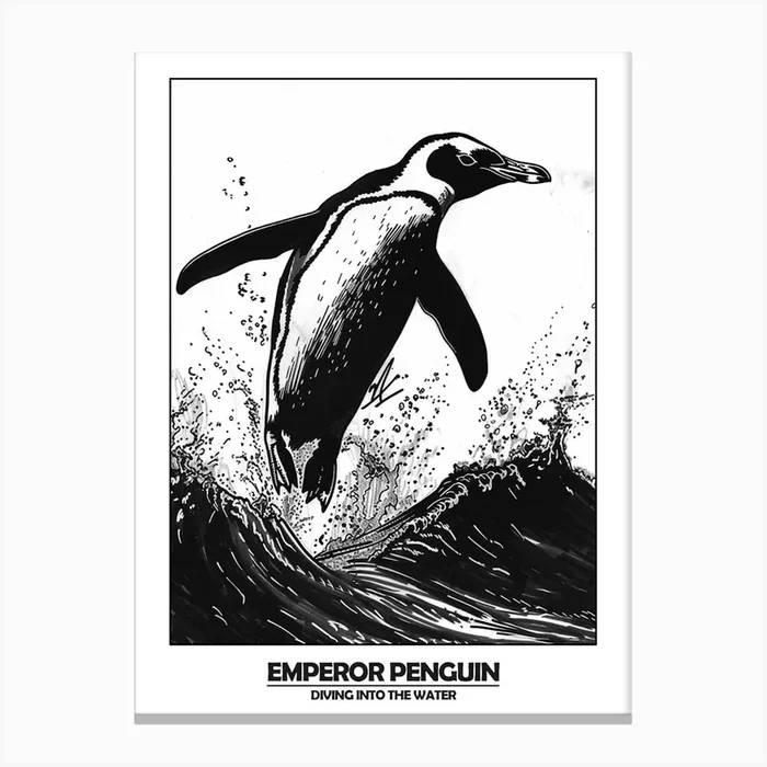 Penguin Diving Into The Water Poster 6 Canvas Print by Energy of the Sea