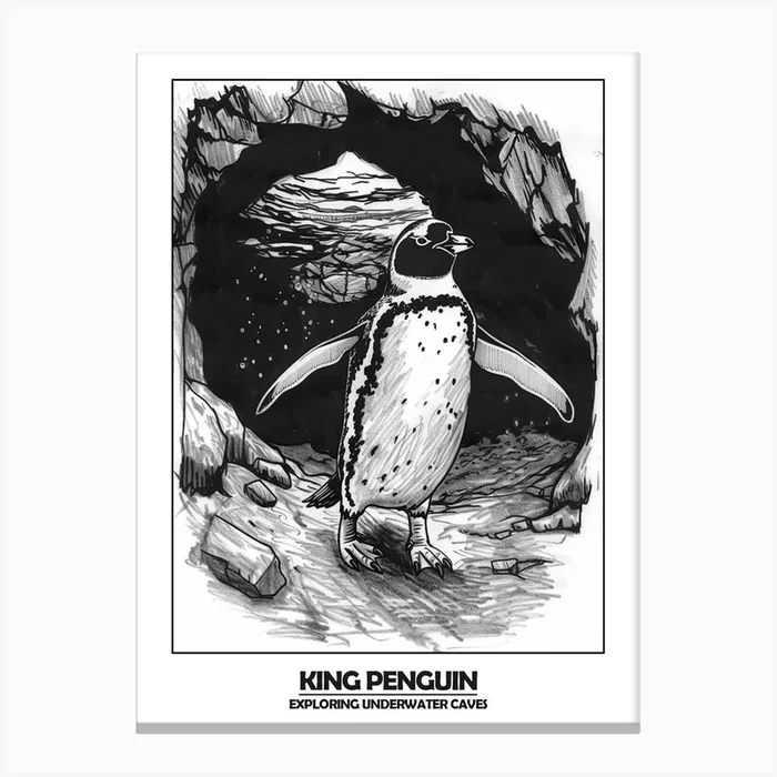 Penguin Exploring Underwater Caves Poster 4 Canvas Print by Energy of the Sea