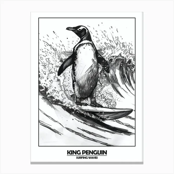 Penguin Surfing Waves Poster 8 Canvas Print by Energy of the Sea