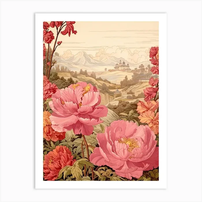Peony Victorian Style 0 Art Print by Whimsical Meadows