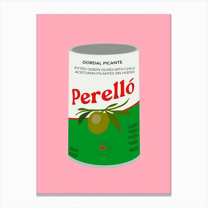 Perello Olives Pink Kitchen Canvas Print by Mambo