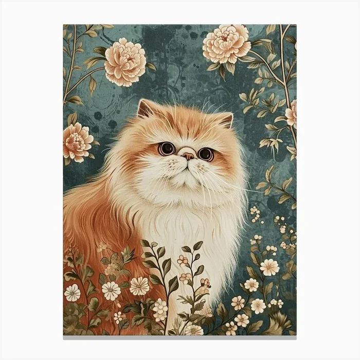 Persian Cat Japanese Illustration 1 Canvas Print by Woof and Whiskers