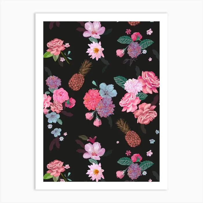 Pineapple And Roses Art Print by Gulsen Gunel