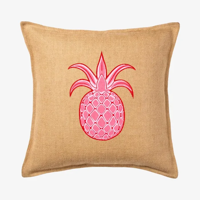 Pineapple Applique Burlap Pillow – Pink by The Cozy Cloth