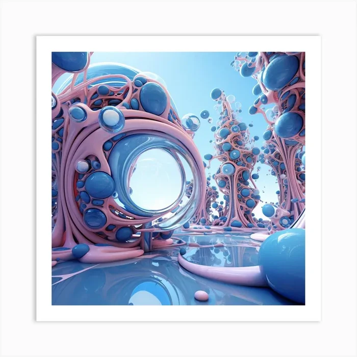 Pink & Blue Fluid Gloss Abstract 1 Art Print by Lozzerly