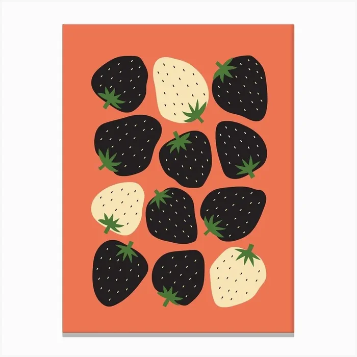 Pink And Black Strawberry Kitchen Childrens Canvas Print by VN Designs