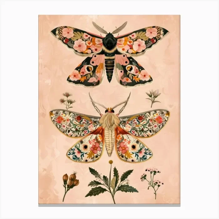 Pink Botanical Butterflies William Morris Style 6 Canvas Print by All Things Fairy