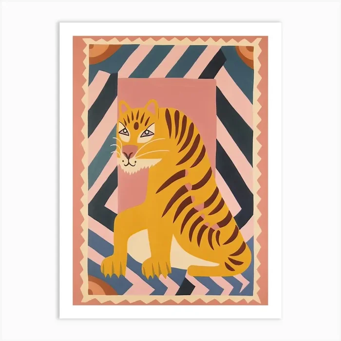 Pink Folk Tiger 1 Art Print by Mambo