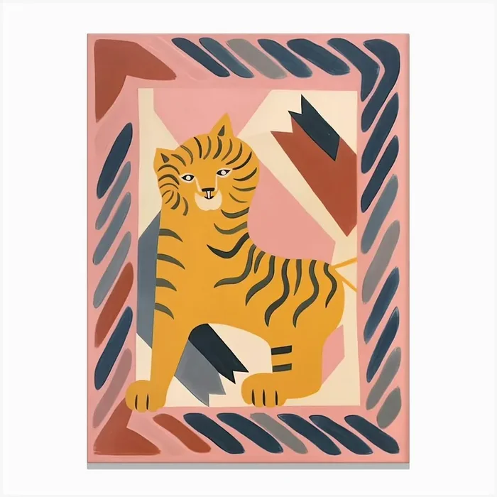 Pink Folk Tiger 2 Canvas Print by Mambo